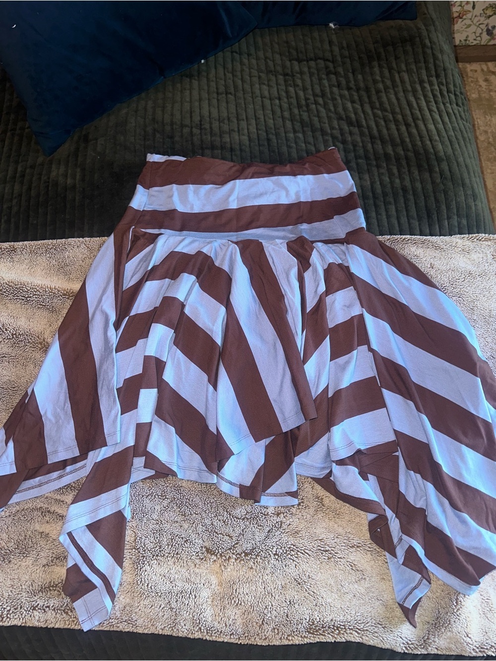 Zara Brown and Blue Asymmetrical Striped Handkerchief Skirt